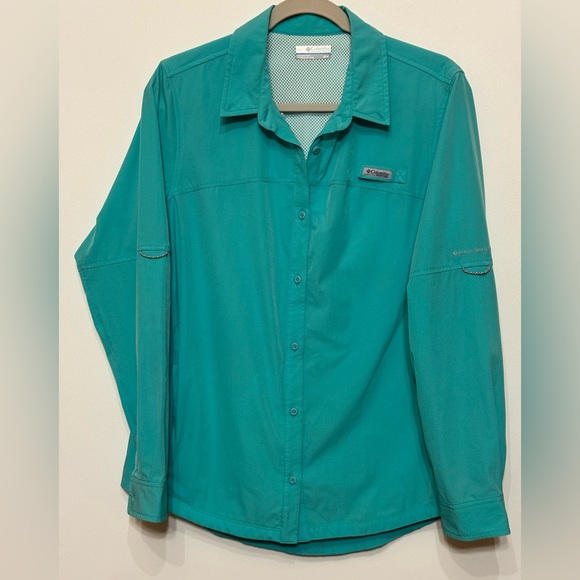 Women Columbia PFG Omni-Shade Water Resistant Turquoise Long Sleeve Shirt Size M - Picture 1 of 13
